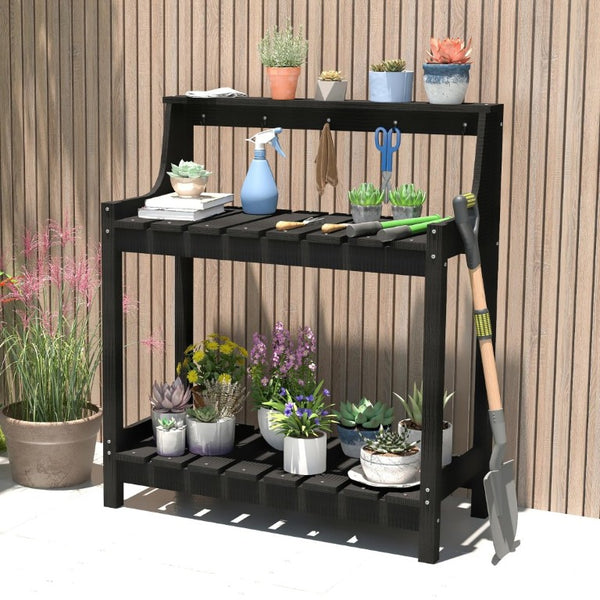 English Elm Potting Bench Outdoor HDPE Three Tier Ergonomic Work Station for Garden Patio Black W1859P511146