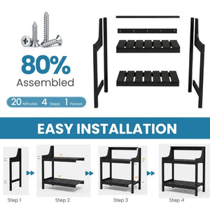 English Elm Potting Bench Outdoor HDPE Three Tier Ergonomic Work Station for Garden Patio Black W1859P511146