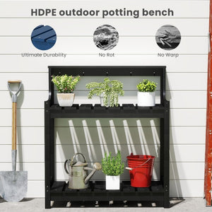 English Elm Potting Bench Outdoor HDPE Three Tier Ergonomic Work Station for Garden Patio Black W1859P511146