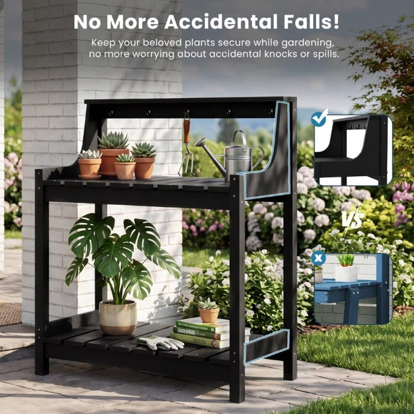 English Elm Potting Bench Outdoor HDPE Three Tier Ergonomic Work Station for Garden Patio Black W1859P511146