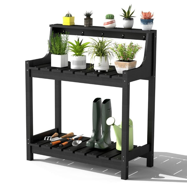 English Elm Potting Bench Outdoor HDPE Three Tier Ergonomic Work Station for Garden Patio Black W1859P511146