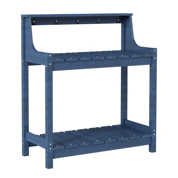 English Elm Potting Bench Outdoor HDPE Three Tier Ergonomic Work Station for Garden Patio Dark Blue W1859P511159