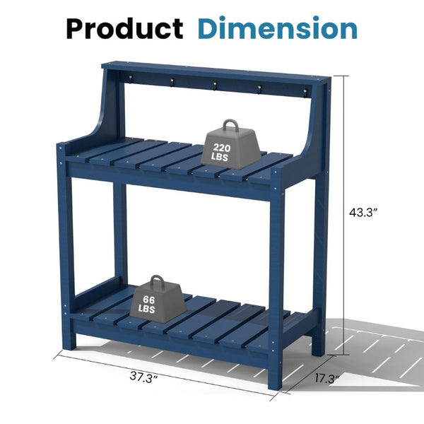 English Elm Potting Bench Outdoor HDPE Three Tier Ergonomic Work Station for Garden Patio Dark Blue W1859P511159