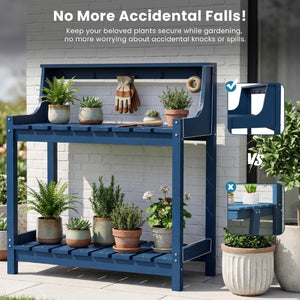 English Elm Potting Bench Outdoor HDPE Three Tier Ergonomic Work Station for Garden Patio Dark Blue W1859P511159