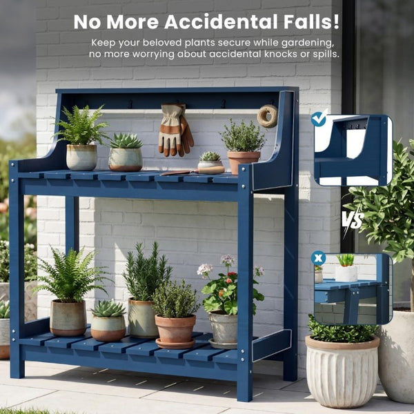 English Elm Potting Bench Outdoor HDPE Three Tier Ergonomic Work Station for Garden Patio Dark Blue W1859P511159