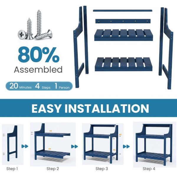 English Elm Potting Bench Outdoor HDPE Three Tier Ergonomic Work Station for Garden Patio Dark Blue W1859P511159