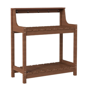 English Elm Potting Bench Outdoor HDPE Three Tier Ergonomic Work Station for Garden Patio Brown W1859P511173