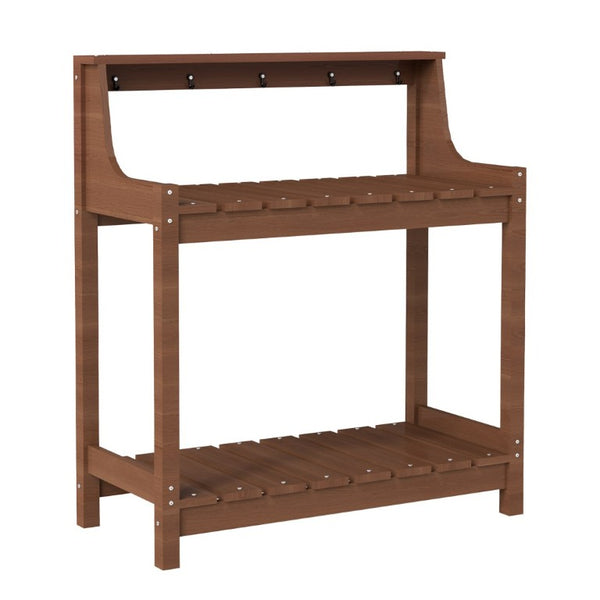 English Elm Potting Bench Outdoor HDPE Three Tier Ergonomic Work Station for Garden Patio Brown W1859P511173