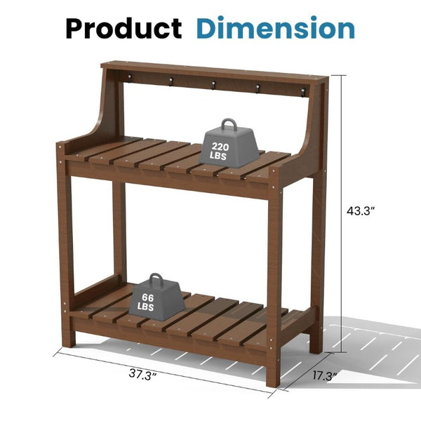 English Elm Potting Bench Outdoor HDPE Three Tier Ergonomic Work Station for Garden Patio Brown W1859P511173