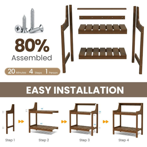 English Elm Potting Bench Outdoor HDPE Three Tier Ergonomic Work Station for Garden Patio Brown W1859P511173