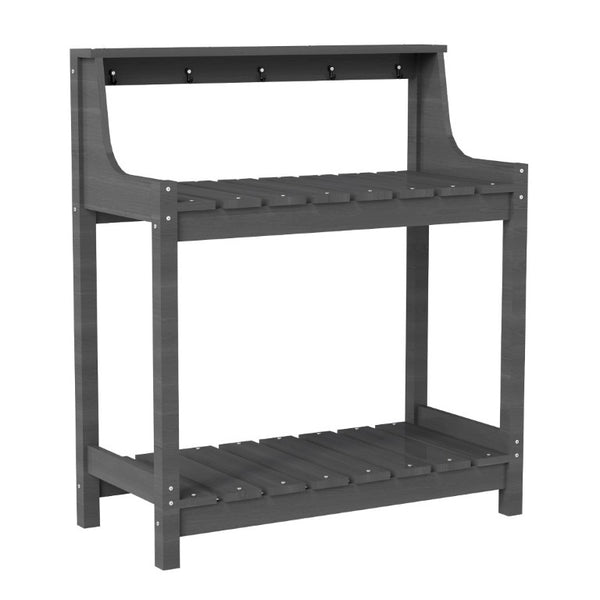 English Elm Potting Bench Outdoor HDPE Three Tier Ergonomic Work Station for Garden Patio Gray W1859P511175