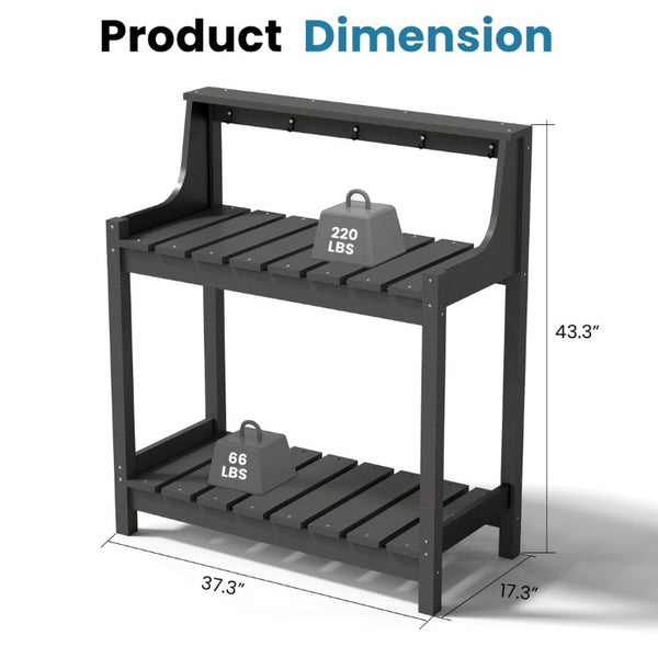 English Elm Potting Bench Outdoor HDPE Three Tier Ergonomic Work Station for Garden Patio Gray W1859P511175