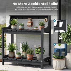 English Elm Potting Bench Outdoor HDPE Three Tier Ergonomic Work Station for Garden Patio Gray W1859P511175
