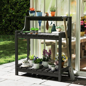 English Elm Potting Bench Outdoor HDPE Three Tier Ergonomic Work Station for Garden Patio Gray W1859P511175
