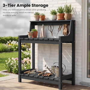 English Elm Potting Bench Outdoor HDPE Three Tier Ergonomic Work Station for Garden Patio Gray W1859P511175