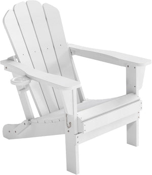 English Elm Adirondack Folding HDPE Outdoor Chair with Wood Grain Finish and Built in Cup Holder W1859P514786