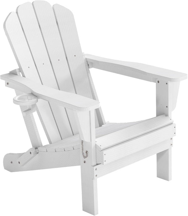 English Elm Adirondack Folding HDPE Outdoor Chair with Wood Grain Finish and Built in Cup Holder W1859P514786