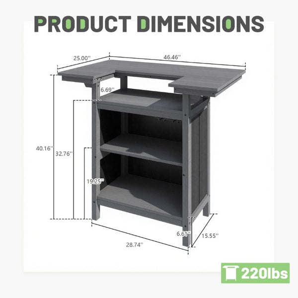 English Elm Outdoor HDPE Aluminum Bar Island with Wine Rack Two Tier Patio Entertaining Station W1859P521562