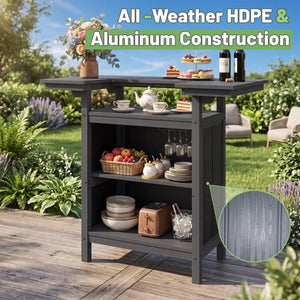 English Elm Outdoor HDPE Aluminum Bar Island with Wine Rack Two Tier Patio Entertaining Station W1859P521562