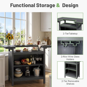 English Elm Outdoor HDPE Aluminum Bar Island with Wine Rack Two Tier Patio Entertaining Station W1859P521562