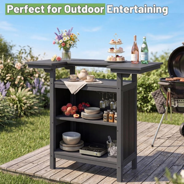 English Elm Outdoor HDPE Aluminum Bar Island with Wine Rack Two Tier Patio Entertaining Station W1859P521562