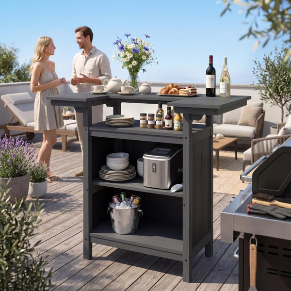 English Elm Outdoor HDPE Aluminum Bar Island with Wine Rack Two Tier Patio Entertaining Station W1859P521562