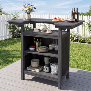 English Elm Outdoor HDPE Aluminum Bar Island with Wine Rack Two Tier Patio Entertaining Station W1859P521562