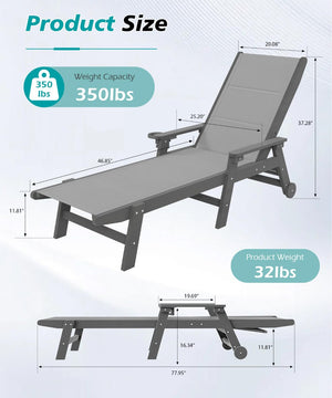 English Elm Outdoor Hdpe Chaise Lounge Set Two Poolside Recliners with Teslin Fabric and Casters Gray W1859P528222