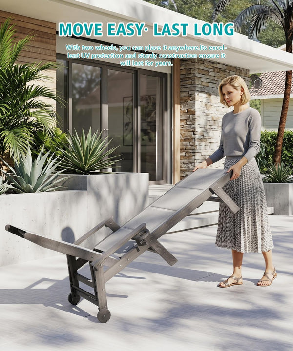 English Elm Outdoor Hdpe Chaise Lounge Set Two Poolside Recliners with Teslin Fabric and Casters Gray W1859P528222