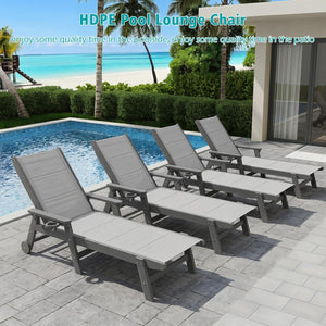 English Elm Outdoor Hdpe Chaise Lounge Set Two Poolside Recliners with Teslin Fabric and Casters Gray W1859P528222