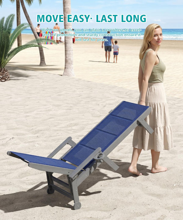 English Elm Outdoor Hdpe Chaise Lounge Set Two Poolside Recliners with Teslin Fabric and Casters Navy+Light Blue W1859P528279
