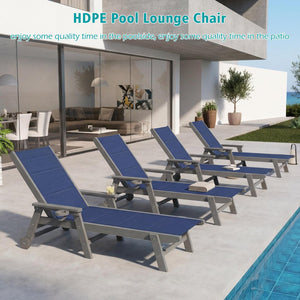 English Elm Outdoor Hdpe Chaise Lounge Set Two Poolside Recliners with Teslin Fabric and Casters Navy+Light Blue W1859P528279