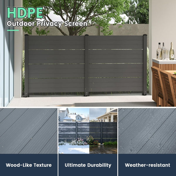 English Elm 50" Outdoor Vinyl Privacy Screen with Aluminum Posts No Dig Two Panel Yard Shield Dark Grey W1859P528368