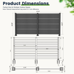 English Elm 50" Outdoor Vinyl Privacy Screen with Aluminum Posts No Dig Two Panel Yard Shield Dark Grey W1859P528368