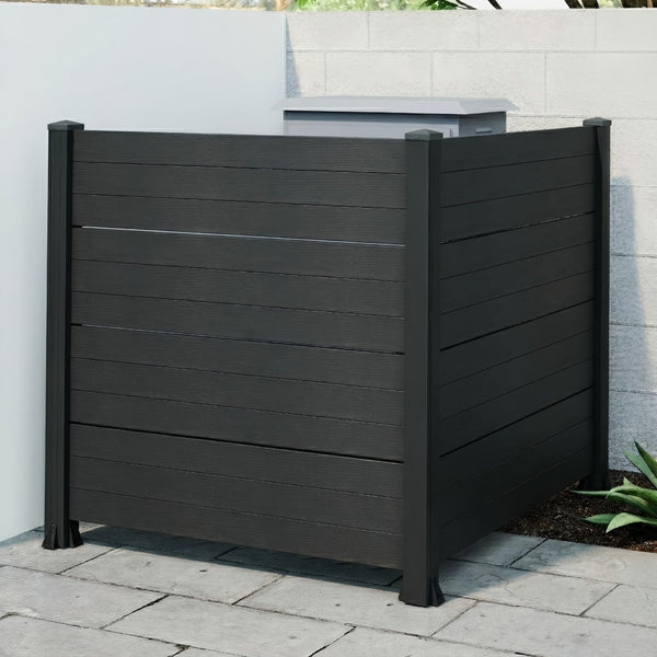English Elm 50" Outdoor Vinyl Privacy Screen with Aluminum Posts No Dig Two Panel Yard Shield Dark Grey W1859P528368