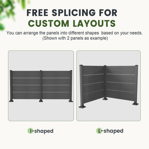 English Elm 50" Outdoor Vinyl Privacy Screen with Aluminum Posts No Dig Two Panel Yard Shield Dark Grey W1859P528368