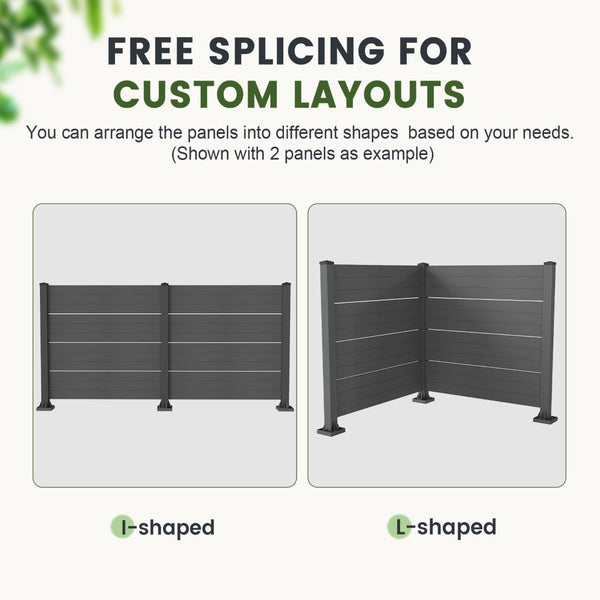 English Elm 50" Outdoor Vinyl Privacy Screen with Aluminum Posts No Dig Two Panel Yard Shield Dark Grey W1859P528368