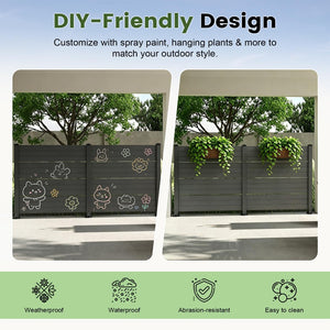 English Elm 50" Outdoor Vinyl Privacy Screen with Aluminum Posts No Dig Two Panel Yard Shield Dark Grey W1859P528368