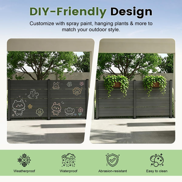 English Elm 50" Outdoor Vinyl Privacy Screen with Aluminum Posts No Dig Two Panel Yard Shield Dark Grey W1859P528368