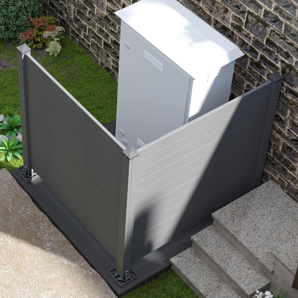 English Elm 50" Outdoor Vinyl Privacy Screen with Aluminum Posts No Dig Two Panel Yard Shield Dark Grey W1859P528368