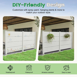 English Elm 50" Outdoor Vinyl Privacy Screen with Aluminum Posts No Dig Two Panel Yard Shield White W1859P528371
