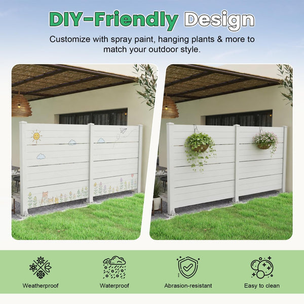 English Elm 50" Outdoor Vinyl Privacy Screen with Aluminum Posts No Dig Two Panel Yard Shield White W1859P528371