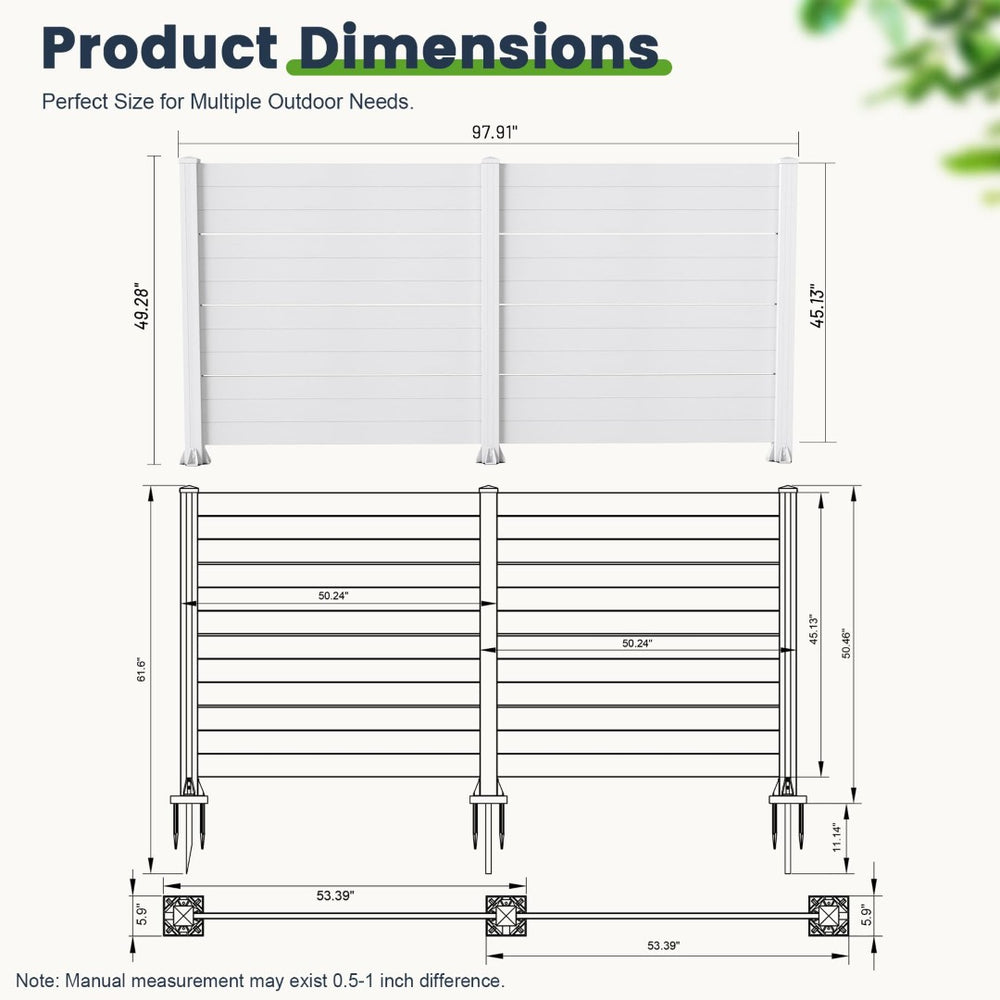 English Elm 50" Outdoor Vinyl Privacy Screen with Aluminum Posts No Dig Two Panel Yard Shield White W1859P528371