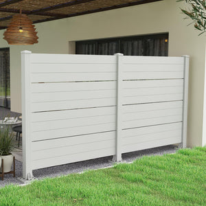 English Elm 50" Outdoor Vinyl Privacy Screen with Aluminum Posts No Dig Two Panel Yard Shield White W1859P528371