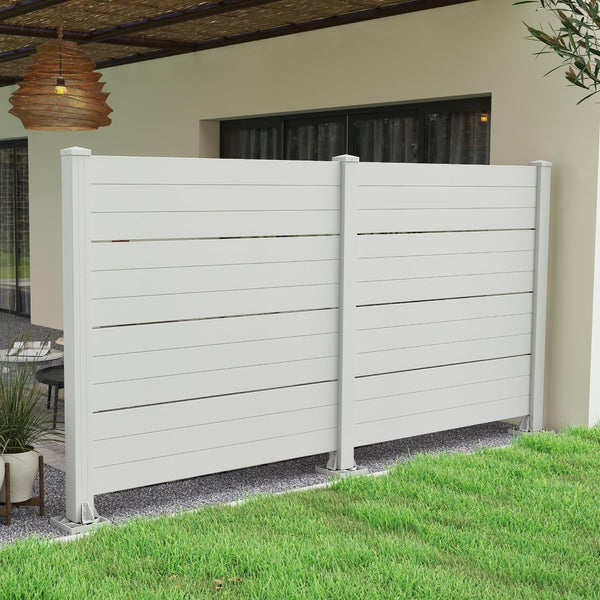 English Elm 50" Outdoor Vinyl Privacy Screen with Aluminum Posts No Dig Two Panel Yard Shield White W1859P528371