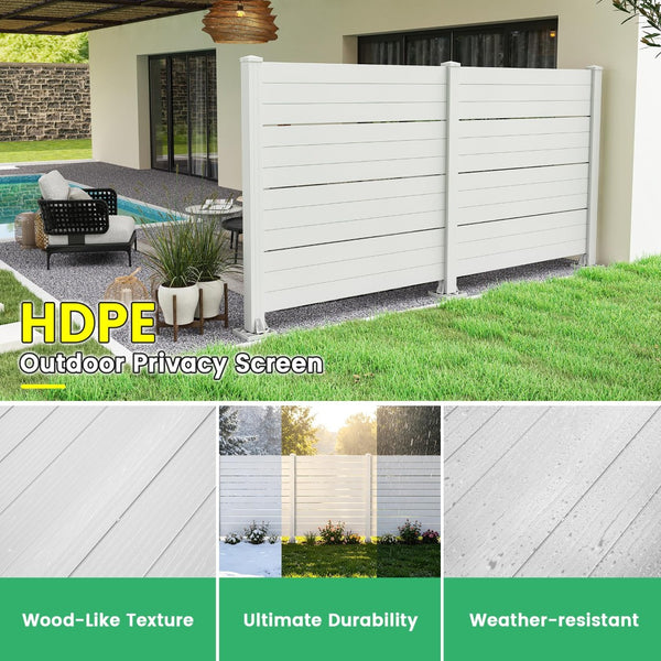 English Elm 50" Outdoor Vinyl Privacy Screen with Aluminum Posts No Dig Two Panel Yard Shield White W1859P528371