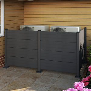 English Elm 50" Outdoor Vinyl Privacy Screen Three Panel Aluminum Post Yard Ac Enclosure Dark Grey W1859P528380
