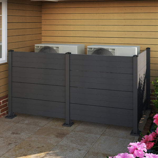 English Elm 50" Outdoor Vinyl Privacy Screen Three Panel Aluminum Post Yard Ac Enclosure Dark Grey W1859P528380