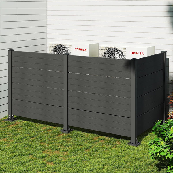 English Elm 50" Outdoor Vinyl Privacy Screen Three Panel Aluminum Post Yard Ac Enclosure Dark Grey W1859P528380