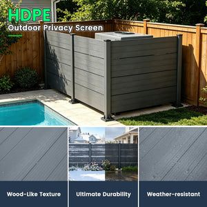 English Elm 50" Outdoor Vinyl Privacy Screen Three Panel Aluminum Post Yard Ac Enclosure Dark Grey W1859P528380